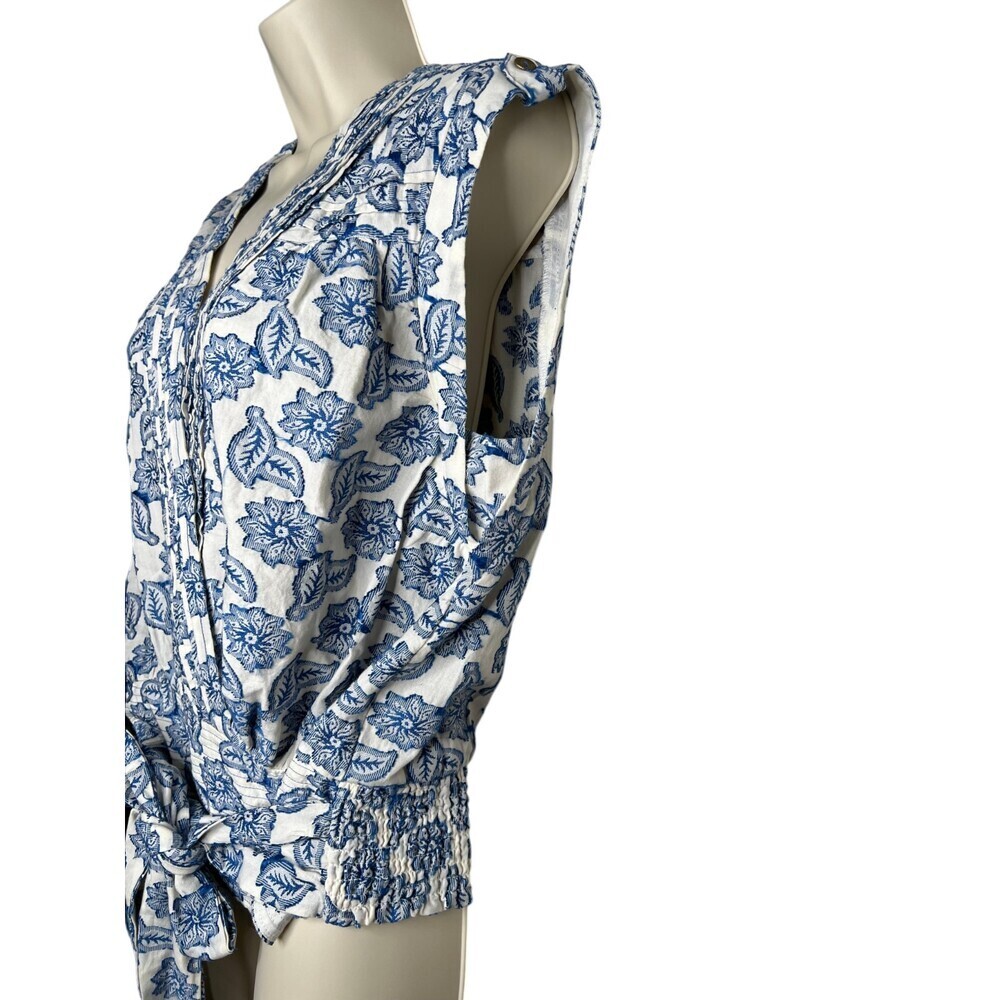 Anthropologie Blue Motif Embroidered Tie-Waist Blouse Size Large - Picture 4 of 8